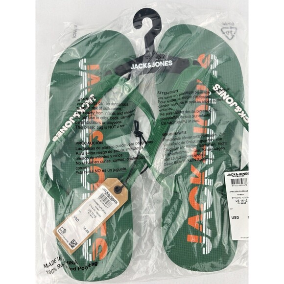 JACK & JONES Premium Flip Flops Sandals Amazon Green Orange Logo Size 11/12 - Picture 4 of 9